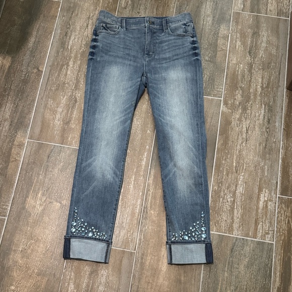 White House Black Market Denim - White House Black Market Gray Embellished Cropped Jeans